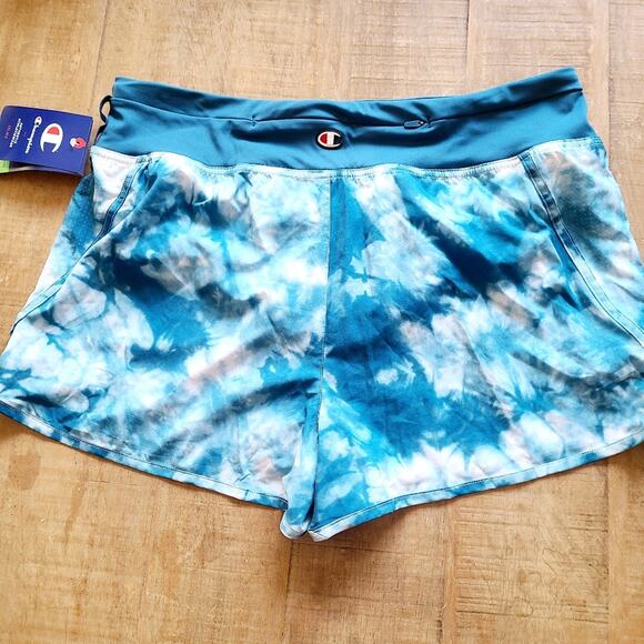 Champion Tie Dye Blue Athletic Shorts Size Large Women's NEW LINER‎ Double Dry - Picture 7 of 8